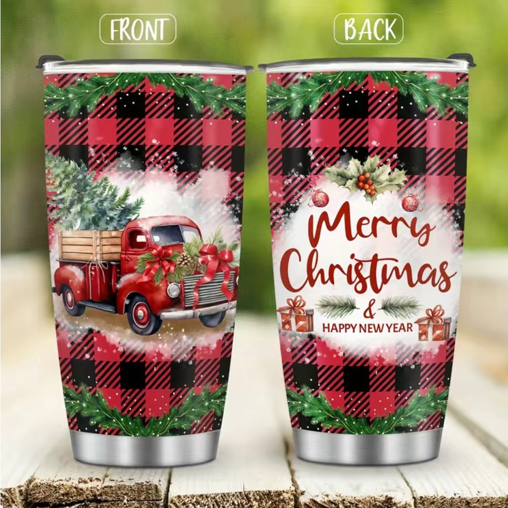 New 20oz Plaid Christmas Stainless Steel Tumbler